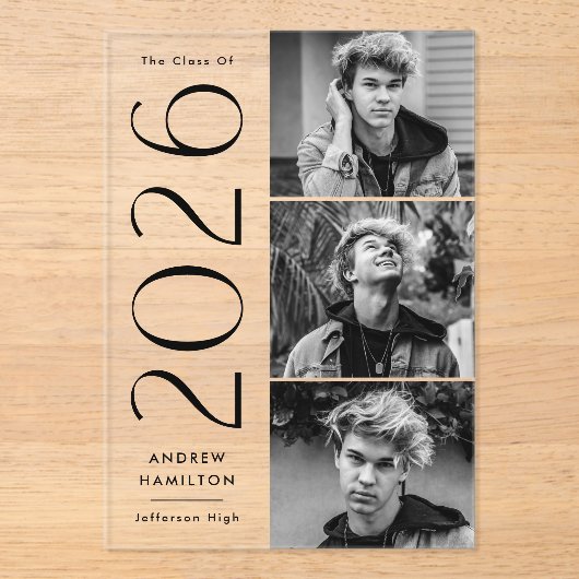 Modern 3 foto acryl Afstuderen aankondiging (Voorkant)