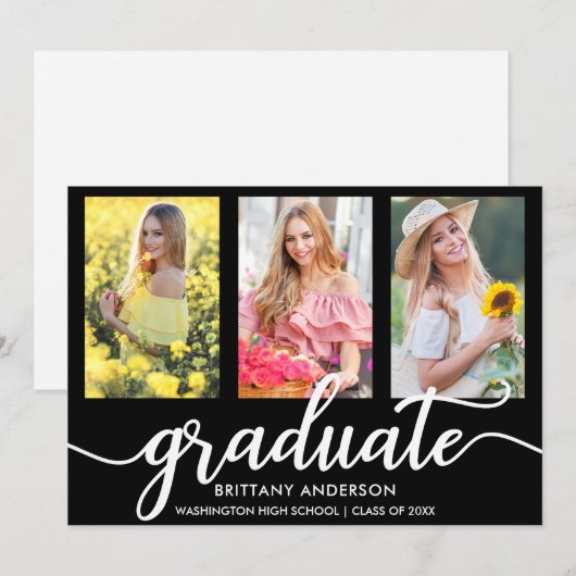 Modern 3 Foto Afstuderen Aankondiging Kaart B (Voorkant / Achterkant)