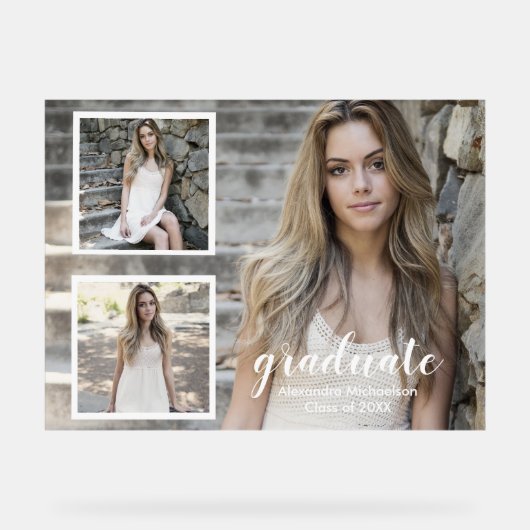 Modern 3 Foto Afstuderen Acryl Bord (Voorkant)