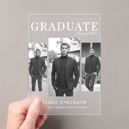 Modern 3 foto Afstuderen Acryl Uitnodigingen