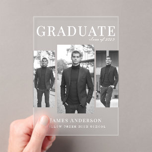 Modern 3 foto Afstuderen Acryl Uitnodigingen