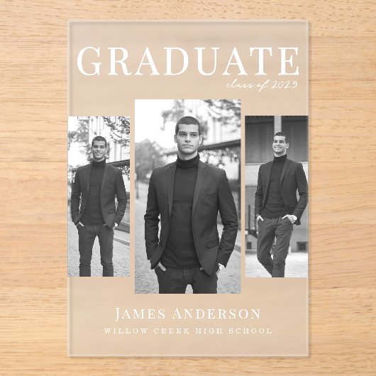 Modern 3 foto Afstuderen Acryl Uitnodigingen (Voorkant)