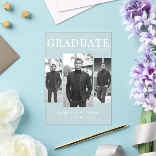 Modern 3 foto Afstuderen Acryl Uitnodigingen (Insitu (Huwelijk))