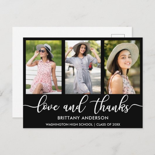 Modern 3 Foto Afstuderen Liefde en Bedankt B Aankondigingskaart (Voorkant / Achterkant)