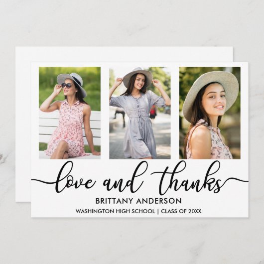Modern 3 Foto Afstuderen Love and Bedankt W Aankondiging (Voorkant / Achterkant)