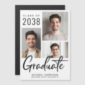 Modern 3 foto Afstuderen magnetische aankondiging (Voorkant / Achterkant)