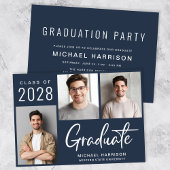 Modern 3 foto blauw afstudeerfeest kaart