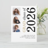 Modern 3 foto Bold 2025 Afstudeerfeest Save The Date (Staand voorkant)