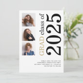 Modern 3 foto Bold 2025 Afstudeerfeest Save The Date (Staand voorkant)