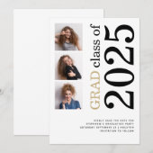 Modern 3 foto Bold 2025 Afstudeerfeest Save The Date (Voorkant / Achterkant)