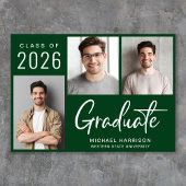Modern 3 Foto Bold Script Green Afstuderen Aankondiging