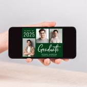 Modern 3 Foto Bold Script Green Afstuderen Aankondiging