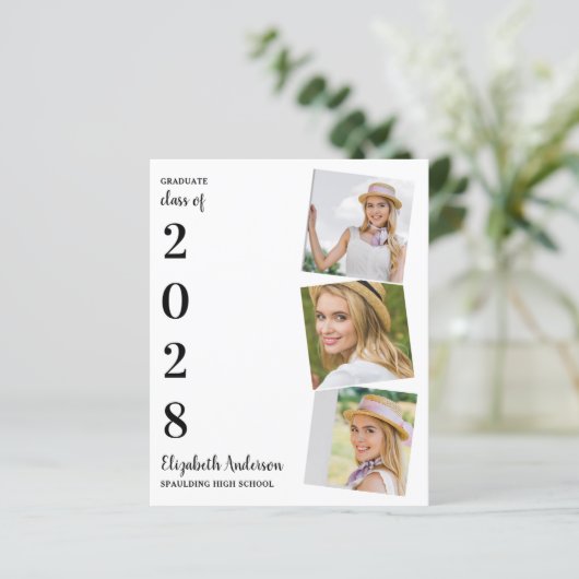 Modern 3 Foto Budget GraduParty Uitnodiging (Staand voorkant)