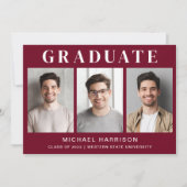 Modern 3 Foto Burgundy Afstuderen Aankondiging (Voorkant)