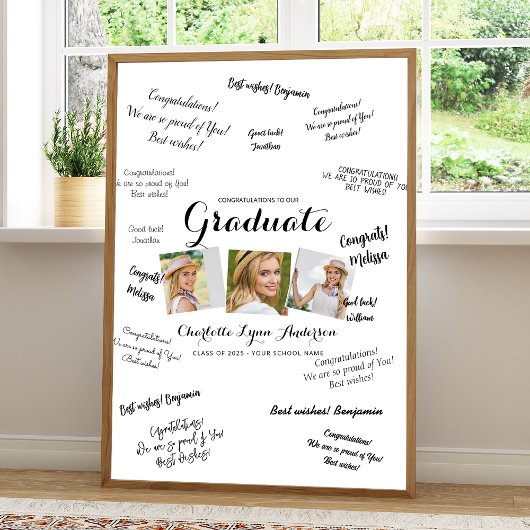 Modern 3 Foto Collage Afstuderen Guest Signature Poster