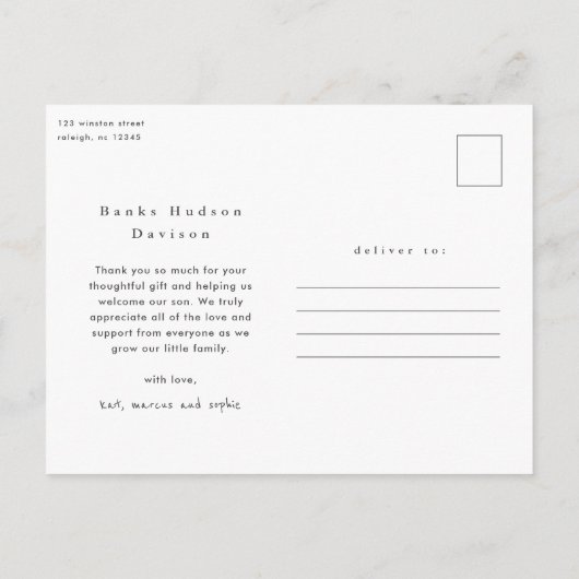 Modern 3 Foto Collage Baby Hartelijk dank Briefkaart (Achterkant)