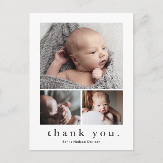 Modern 3 Foto Collage Baby Hartelijk dank Briefkaart (Voorkant)