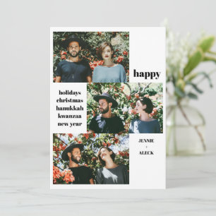 Modern 3 Foto Collage Black en White Kerstmis Feestdagenkaart