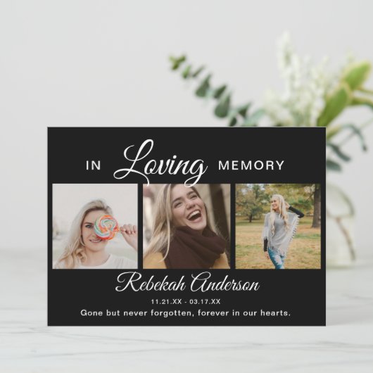 Modern 3 Foto Collage Funeral Aankondiging (Staand voorkant)