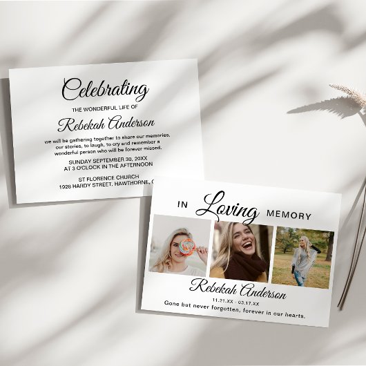 Modern 3 Foto Collage Funeral Aankondiging