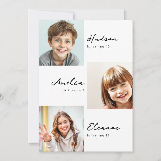 Modern 3 foto collage gezamenlijke verjaardagsfees kaart (Voorkant)