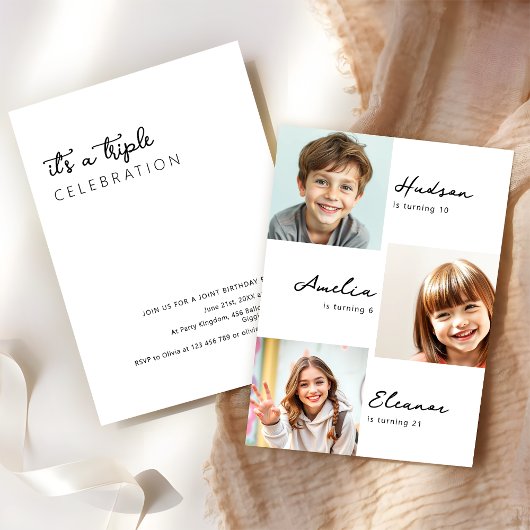 Modern 3 foto collage gezamenlijke verjaardagsfees kaart