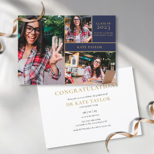 Modern 3 Foto Collage Graduation Party Invitation Kaart