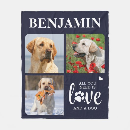 Modern 3 foto collage Hondenliefhebber voor huisdi Fleece Deken (Voorkant)