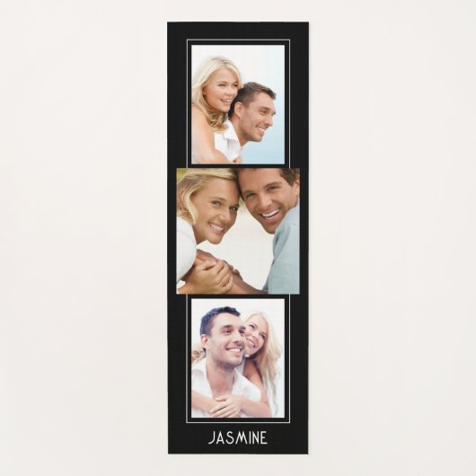 Modern 3 Foto Collage Name Personalized Black Yogamat (Voorkant)