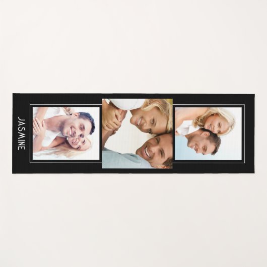 Modern 3 Foto Collage Name Personalized Black Yogamat (Voorkant (horizontaal))