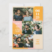 Modern 3 Foto Collage Pink en Oranje Weddenschap Save The Date (Voorkant)