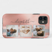 Modern 3 Foto Collage Roos Gold Name Case-Mate iPhone Case (Achterkant (horizontaal))