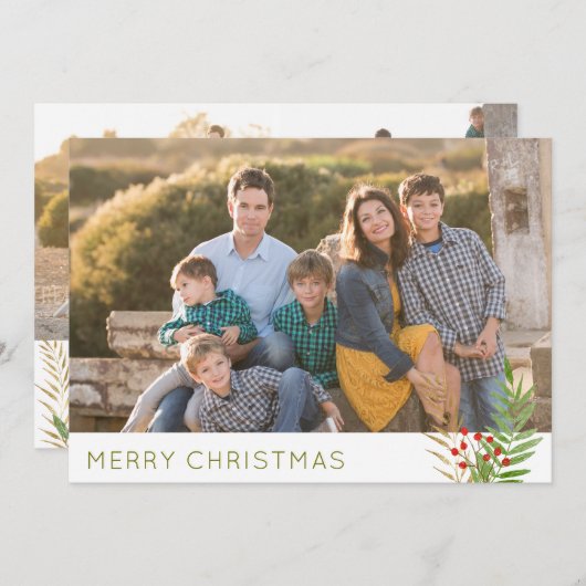 Modern 3 Foto Eenvoudig Prettig Kerstfeest Hulst B Feestdagenkaart (Voorkant / Achterkant)