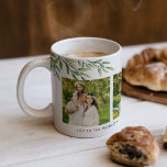 Modern 3 foto groen koffiemok<br><div class="desc">Elegante waterverf takt in de hoek met 3 vierkante Instagram-stijl afbeeldingen samen met een gepersonaliseerde boodschap.</div>