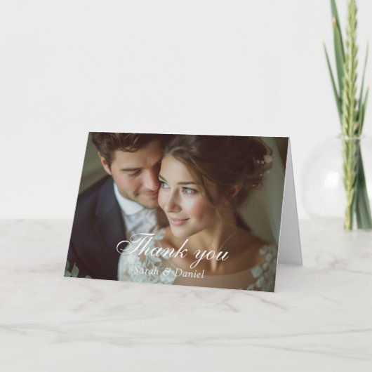 Modern, 3 foto, handschrift, bruiloft" Dank u " Kaart (Voorkant)