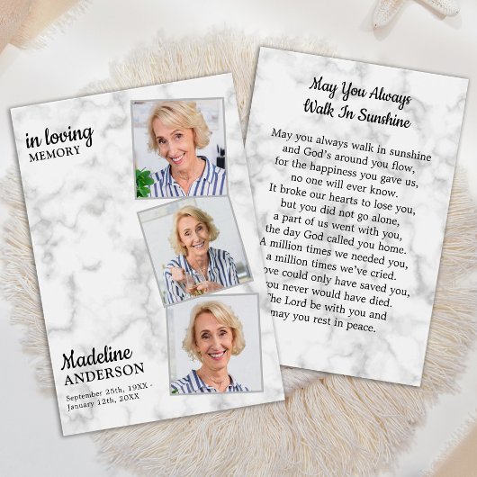 Modern 3 Foto Memorial Funeral Prayer Kaart
