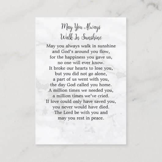 Modern 3 Foto Memorial Funeral Prayer Kaart Marble Contactkaartje (Achterkant)