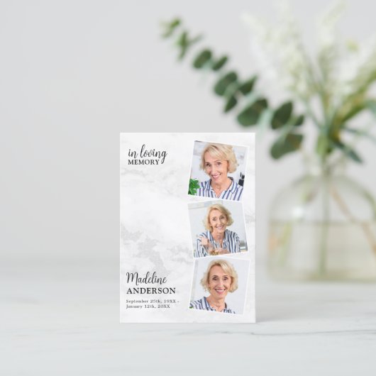 Modern 3 Foto Memorial Funeral Prayer Kaart Marble Contactkaartje (Staand voorkant)
