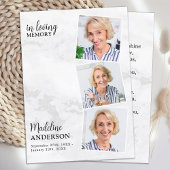 Modern 3 Foto Memorial Funeral Prayer Kaart Marble Contactkaartje