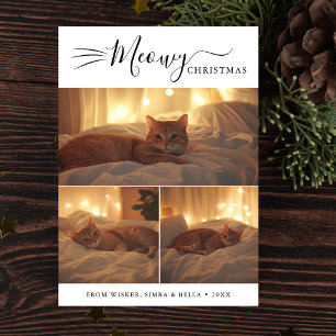 Modern 3 Foto Meowy Kerst Schattige Grappige Kat Feestdagenkaart