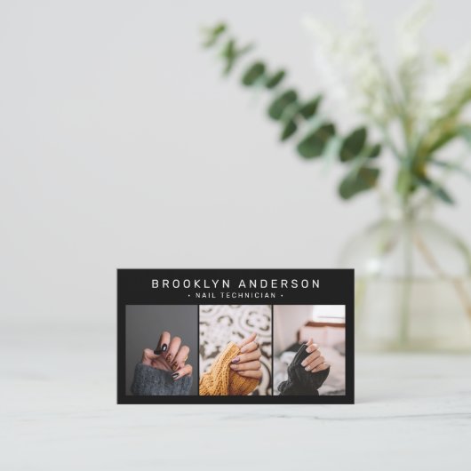 Modern 3 Foto Nail Artist Tech Visitekaartje (Staand voorkant)