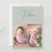 Modern 3 Foto Sage Green Baby Girl Birth Aankondiging (Voorkant)