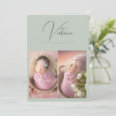 Modern 3 Foto Sage Green Baby Girl Birth Aankondiging (Staand voorkant)