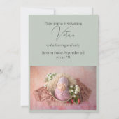 Modern 3 Foto Sage Green Baby Girl Birth Aankondiging (Achterkant)