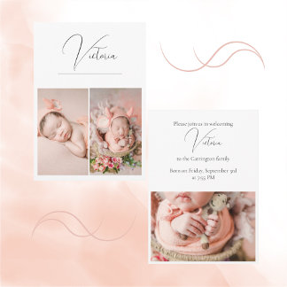 Modern 3 Foto Simple Baby Girl Birth Notice Aankondiging