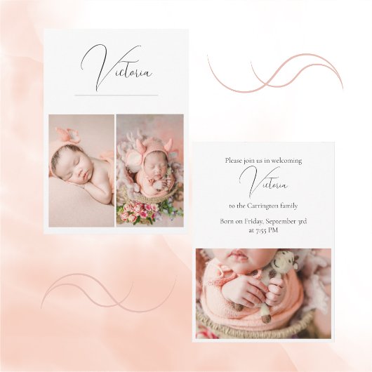 Modern 3 Foto Simple Baby Girl Birth Notice Aankondiging