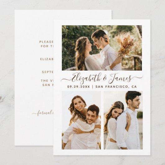 Modern 3 Foto slaat de uitnodiging voor het huweli (Voorkant / Achterkant)