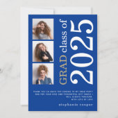Modern 3 foto Vet Tekst 2024 Blauw Afstuderen Bedankkaart (Voorkant)