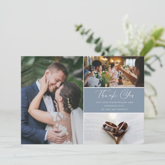 Modern 3 Foto Weddenschap Bedankt (Staand voorkant)