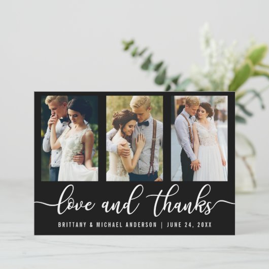 Modern 3 Foto Wedding Love and Bedankt (Staand voorkant)